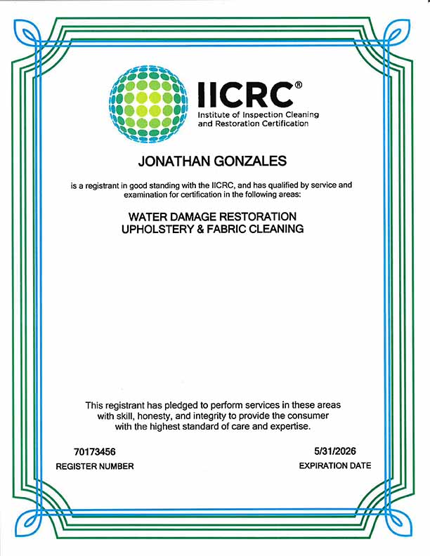 Jonathan Gonzales IICRC License